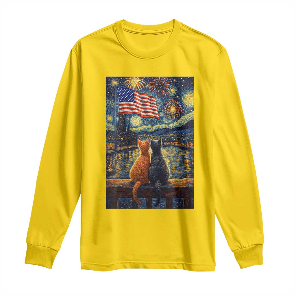 Starry Night Cat Patriotic American Pride Long Sleeve Shirt TS12 Daisy Print Your Wear