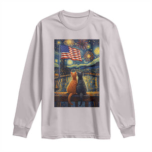 Starry Night Cat Patriotic American Pride Long Sleeve Shirt TS12 Ice Gray Print Your Wear