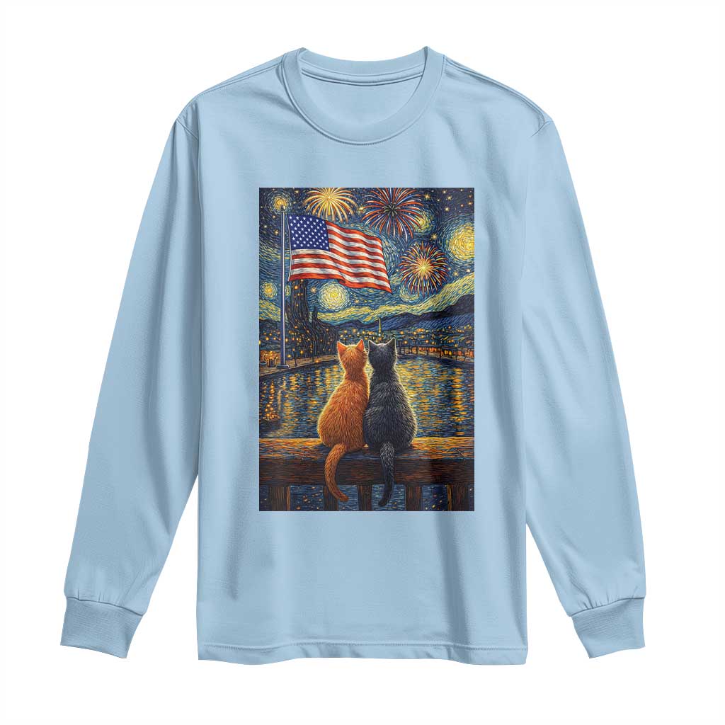 Starry Night Cat Patriotic American Pride Long Sleeve Shirt TS12 Light Blue Print Your Wear