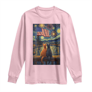 Starry Night Cat Patriotic American Pride Long Sleeve Shirt TS12 Light Pink Print Your Wear