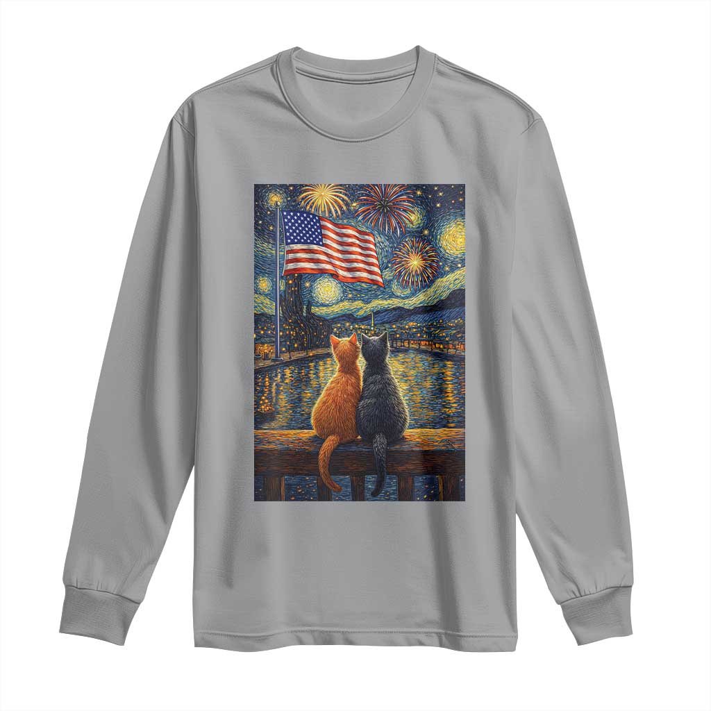 Starry Night Cat Patriotic American Pride Long Sleeve Shirt TS12 Sport Gray Print Your Wear