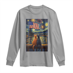 Starry Night Cat Patriotic American Pride Long Sleeve Shirt TS12 Sport Gray Print Your Wear