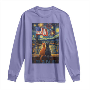 Starry Night Cat Patriotic American Pride Long Sleeve Shirt TS12 Violet Print Your Wear