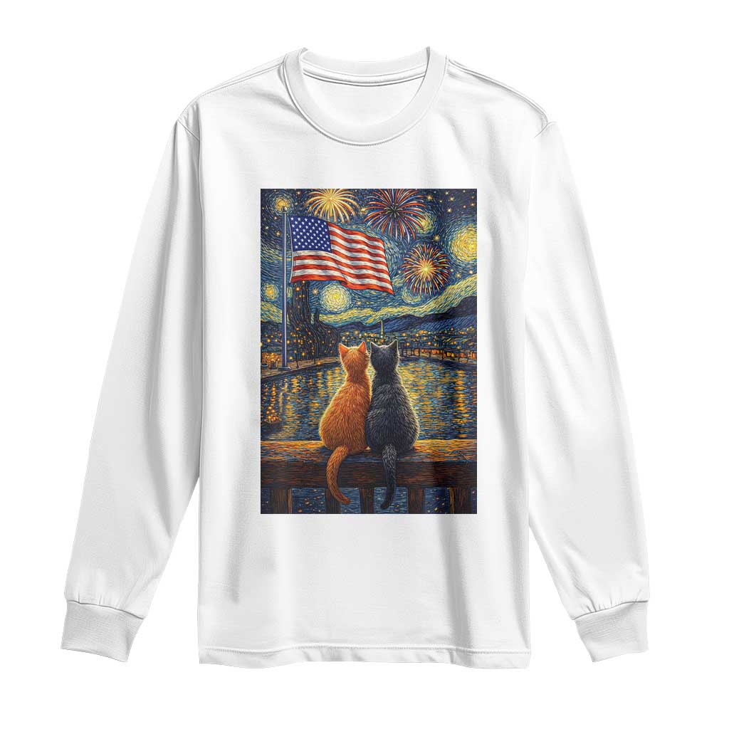Starry Night Cat Patriotic American Pride Long Sleeve Shirt TS12 White Print Your Wear