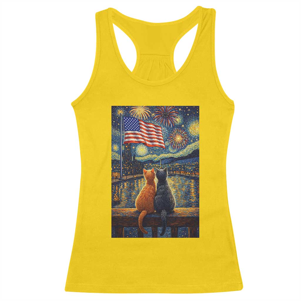 Starry Night Cat Patriotic American Pride Racerback Tank Top TS12 Daisy Print Your Wear