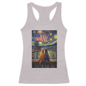 Starry Night Cat Patriotic American Pride Racerback Tank Top TS12 Ice Gray Print Your Wear