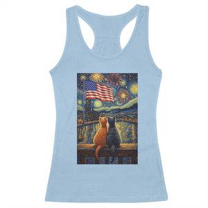 Starry Night Cat Patriotic American Pride Racerback Tank Top TS12 Light Blue Print Your Wear