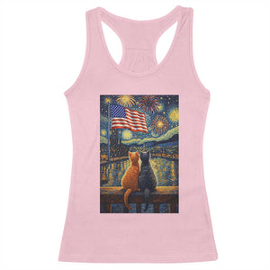 Starry Night Cat Patriotic American Pride Racerback Tank Top TS12 Light Pink Print Your Wear