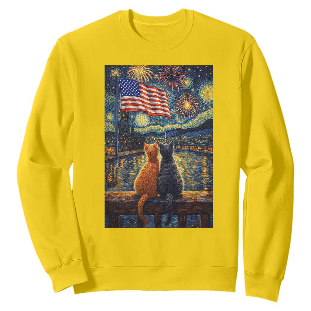 Starry Night Cat Patriotic American Pride Sweatshirt TS12 Daisy Print Your Wear