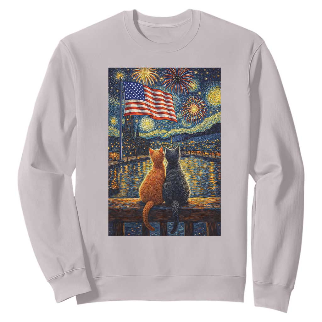 Starry Night Cat Patriotic American Pride Sweatshirt TS12 Ice Gray Print Your Wear