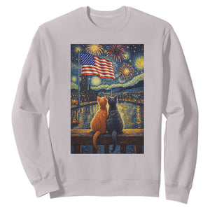 Starry Night Cat Patriotic American Pride Sweatshirt TS12 Ice Gray Print Your Wear