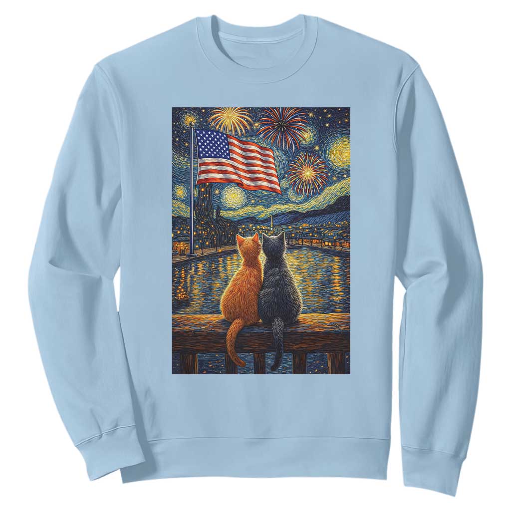 Starry Night Cat Patriotic American Pride Sweatshirt TS12 Light Blue Print Your Wear