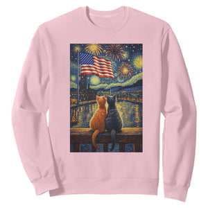 Starry Night Cat Patriotic American Pride Sweatshirt TS12 Light Pink Print Your Wear