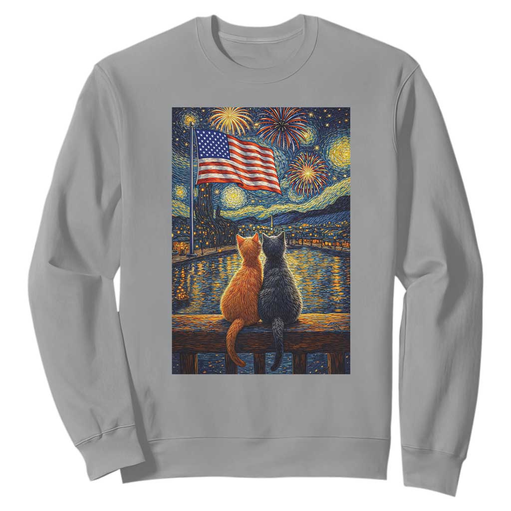 Starry Night Cat Patriotic American Pride Sweatshirt TS12 Sport Gray Print Your Wear