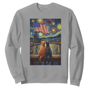 Starry Night Cat Patriotic American Pride Sweatshirt TS12 Sport Gray Print Your Wear