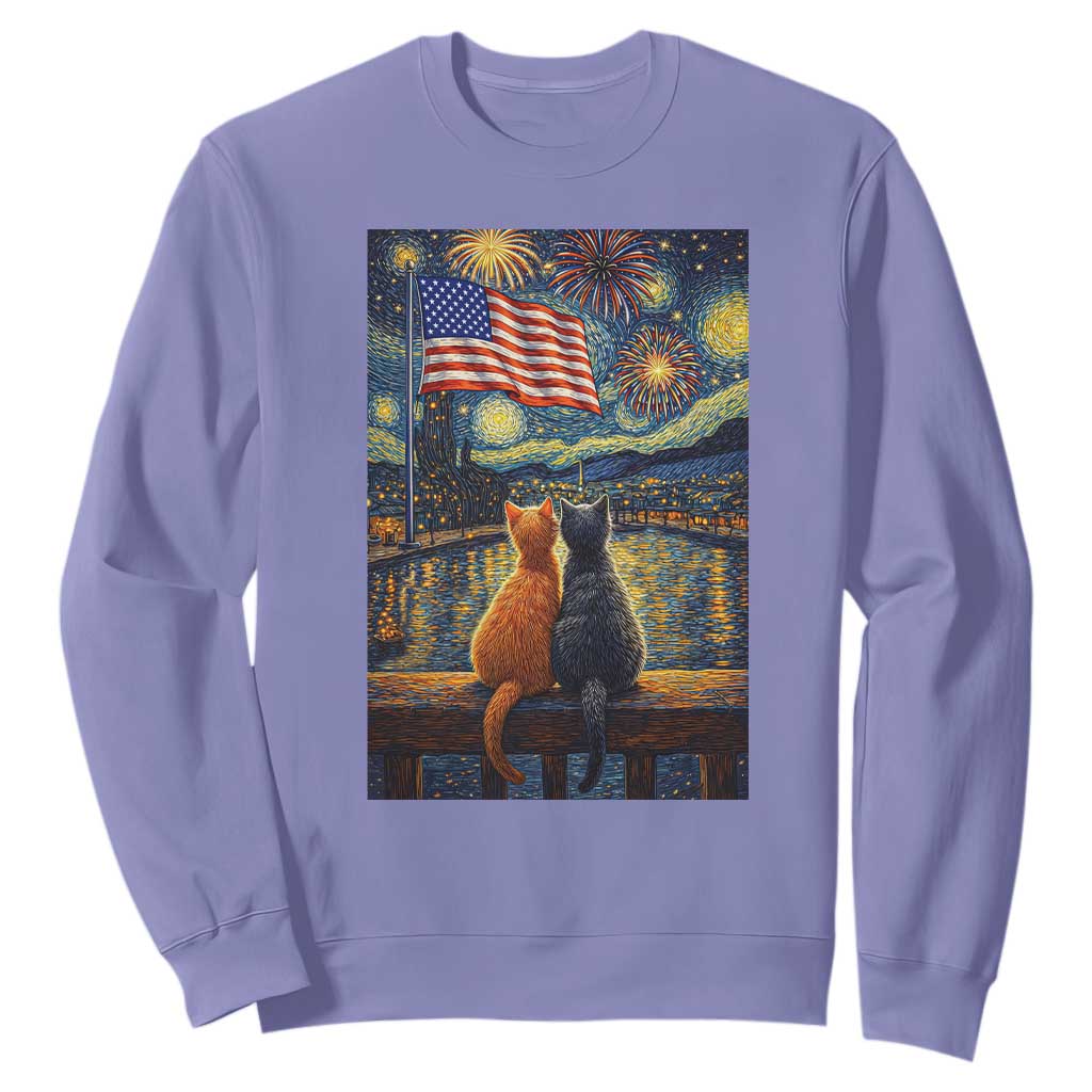 Starry Night Cat Patriotic American Pride Sweatshirt TS12 Violet Print Your Wear
