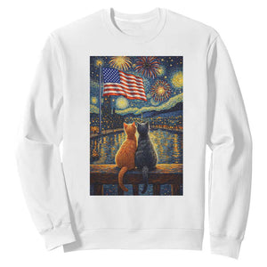 Starry Night Cat Patriotic American Pride Sweatshirt TS12 White Print Your Wear
