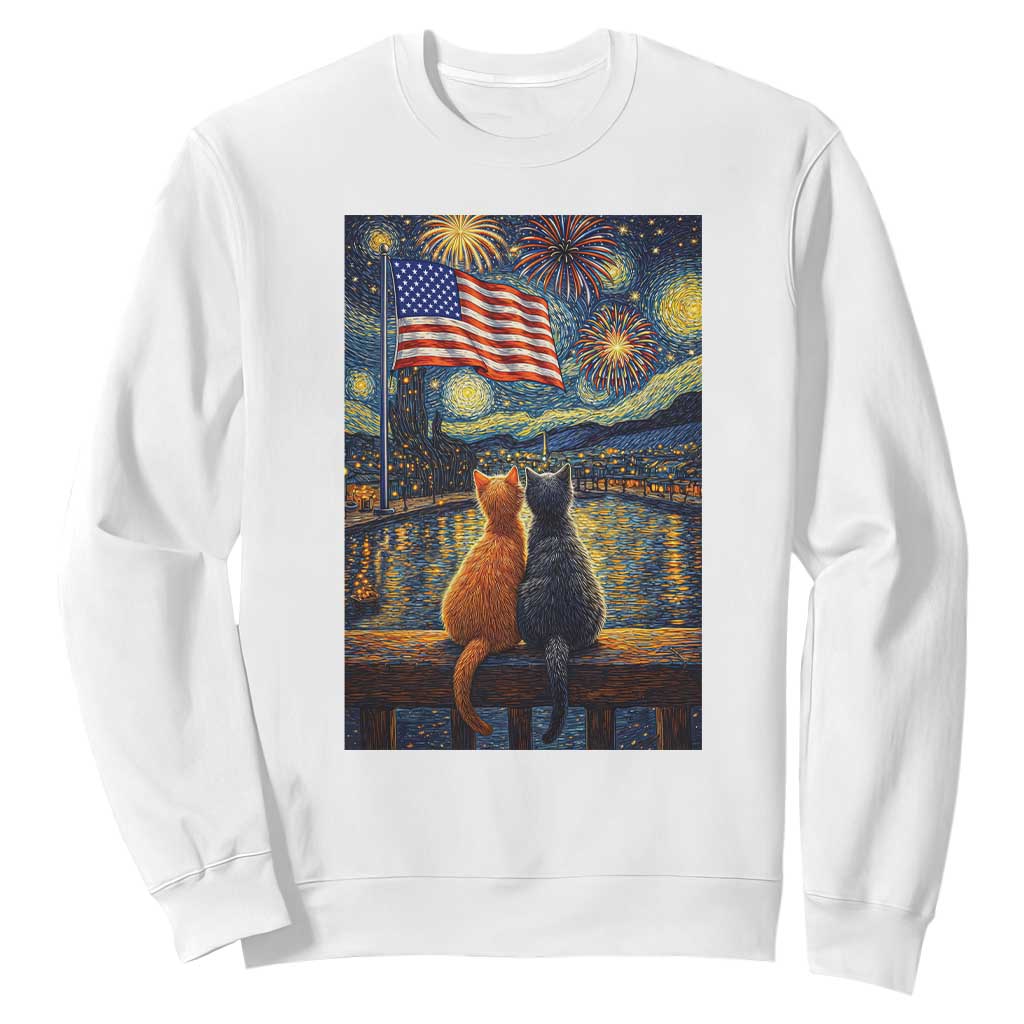 Starry Night Cat Patriotic American Pride Sweatshirt TS12 White Print Your Wear