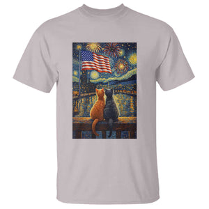 Starry Night Cat Patriotic American Pride T Shirt TS12 Ice Gray Print Your Wear