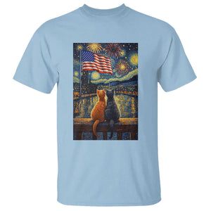 Starry Night Cat Patriotic American Pride T Shirt TS12 Light Blue Print Your Wear