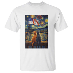 Starry Night Cat Patriotic American Pride T Shirt TS12 White Print Your Wear
