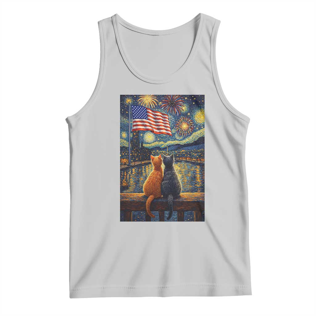 Starry Night Cat Patriotic American Pride Tank Top TS12 Ash Print Your Wear