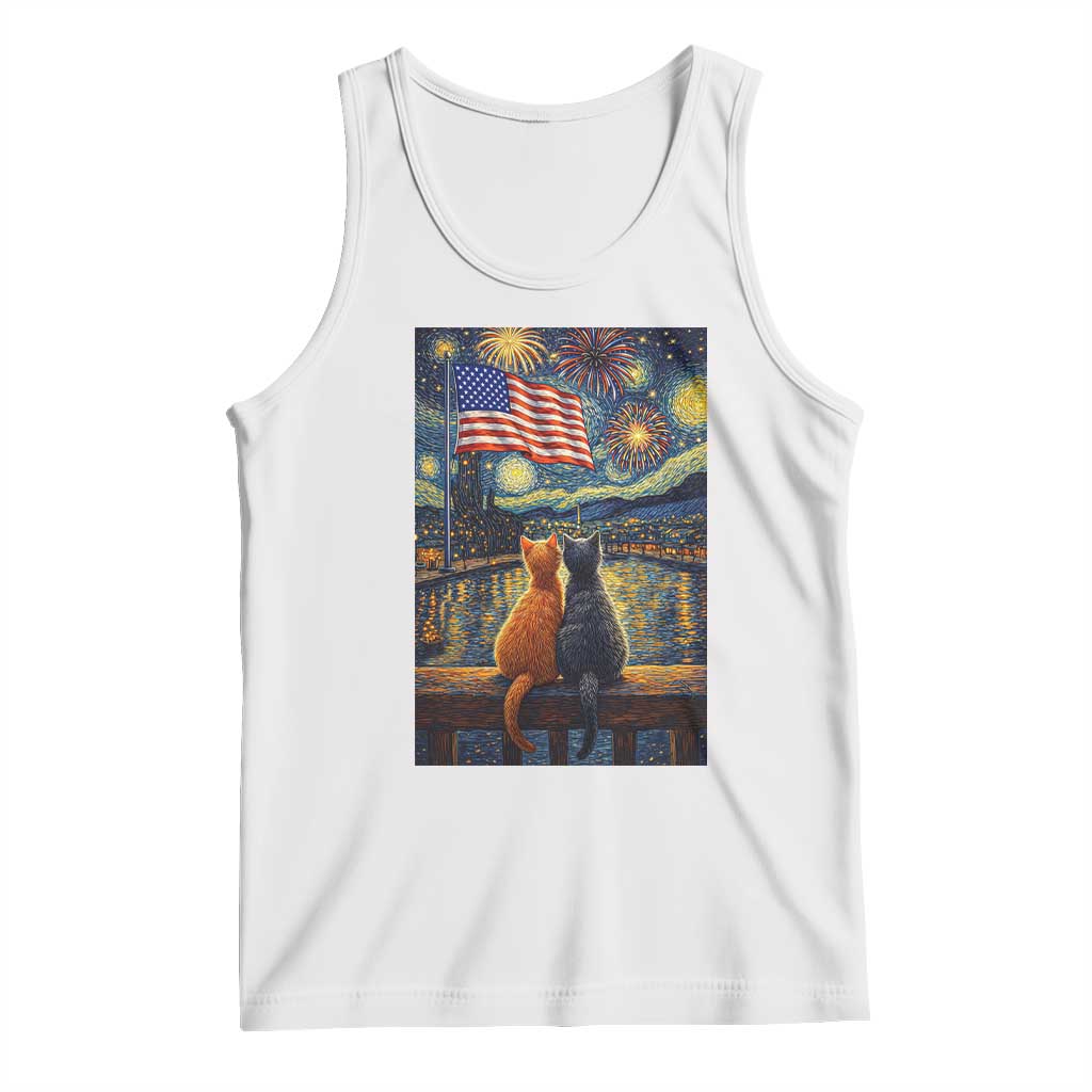 Starry Night Cat Patriotic American Pride Tank Top TS12 White Print Your Wear