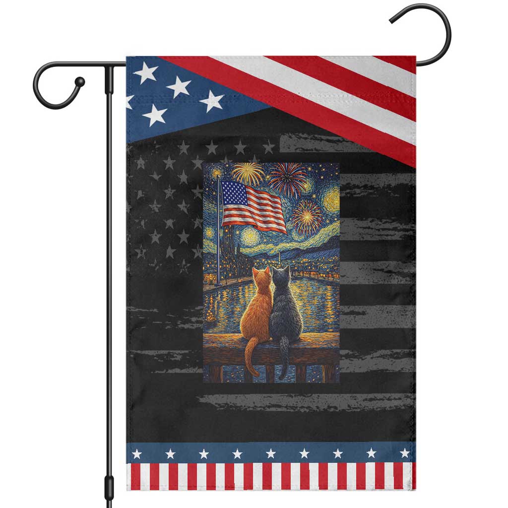 Starry Night Cat Patriotic American Pride Garden Flag TS12 Distressed Black Blue Print Your Wear