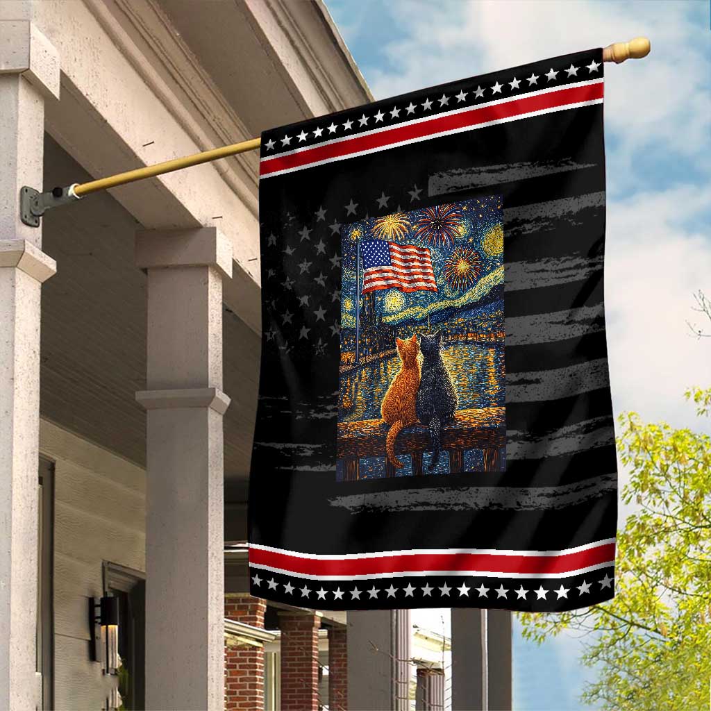 Starry Night Cat Patriotic American Pride Garden Flag TS12 Distressed Black Red Print Your Wear