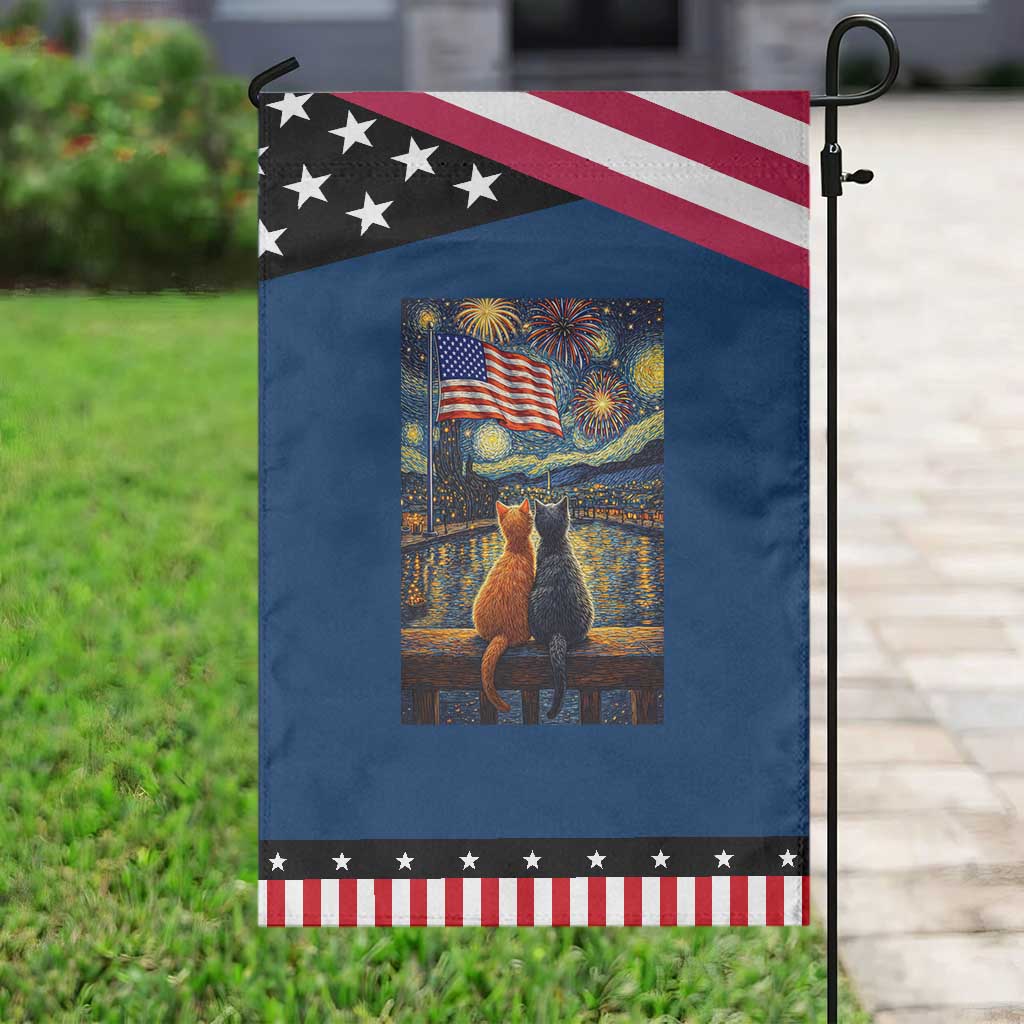 Starry Night Cat Patriotic American Pride Garden Flag TS12 Classic Blue Black Print Your Wear