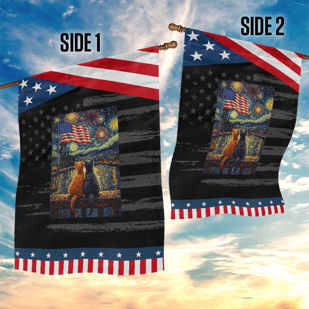 Starry Night Cat Patriotic American Pride Garden Flag TS12 Print Your Wear
