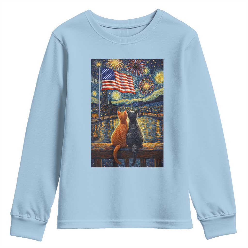 Starry Night Cat Patriotic American Pride Youth Sweatshirt TS12 Light Blue Print Your Wear