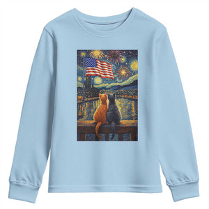 Starry Night Cat Patriotic American Pride Youth Sweatshirt TS12 Light Blue Print Your Wear