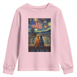 Starry Night Cat Patriotic American Pride Youth Sweatshirt TS12 Light Pink Print Your Wear