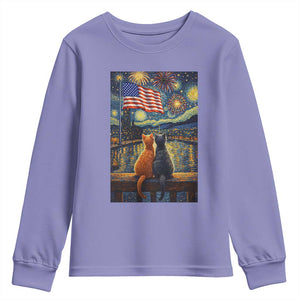 Starry Night Cat Patriotic American Pride Youth Sweatshirt TS12 Violet Print Your Wear