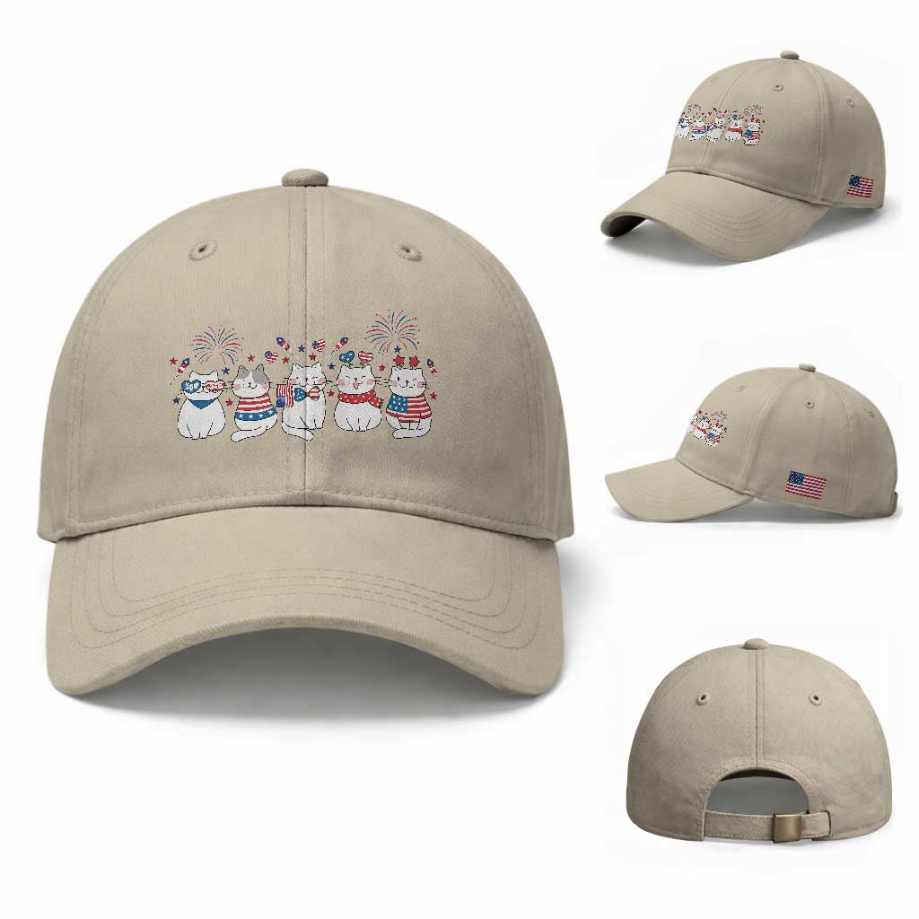 Patriotic Cat Lover Gift Baseball Cap USA 250 Anniversary TS12 Baseball Cap Universal Fit Beige Print Your Wear