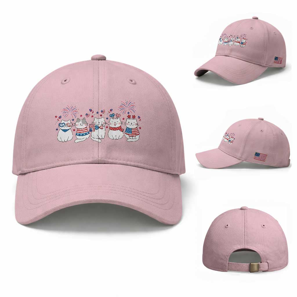 Patriotic Cat Lover Gift Baseball Cap USA 250 Anniversary TS12 Baseball Cap Universal Fit Light Pink Print Your Wear