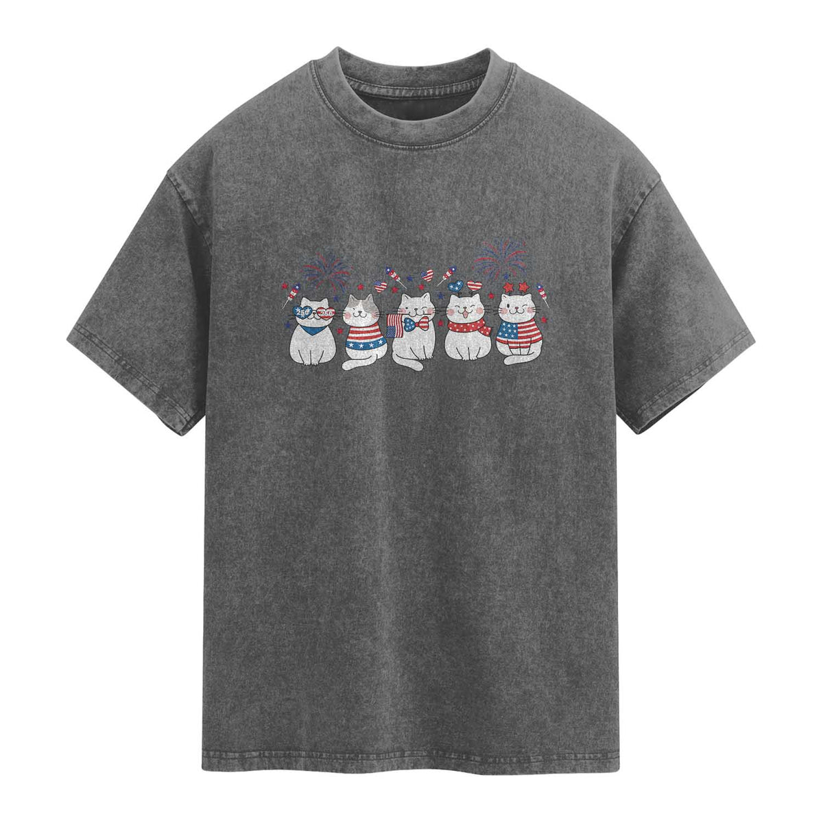 Patriotic Cat Lover Gift Washed Cotton T-Shirt America 250 Anniversary