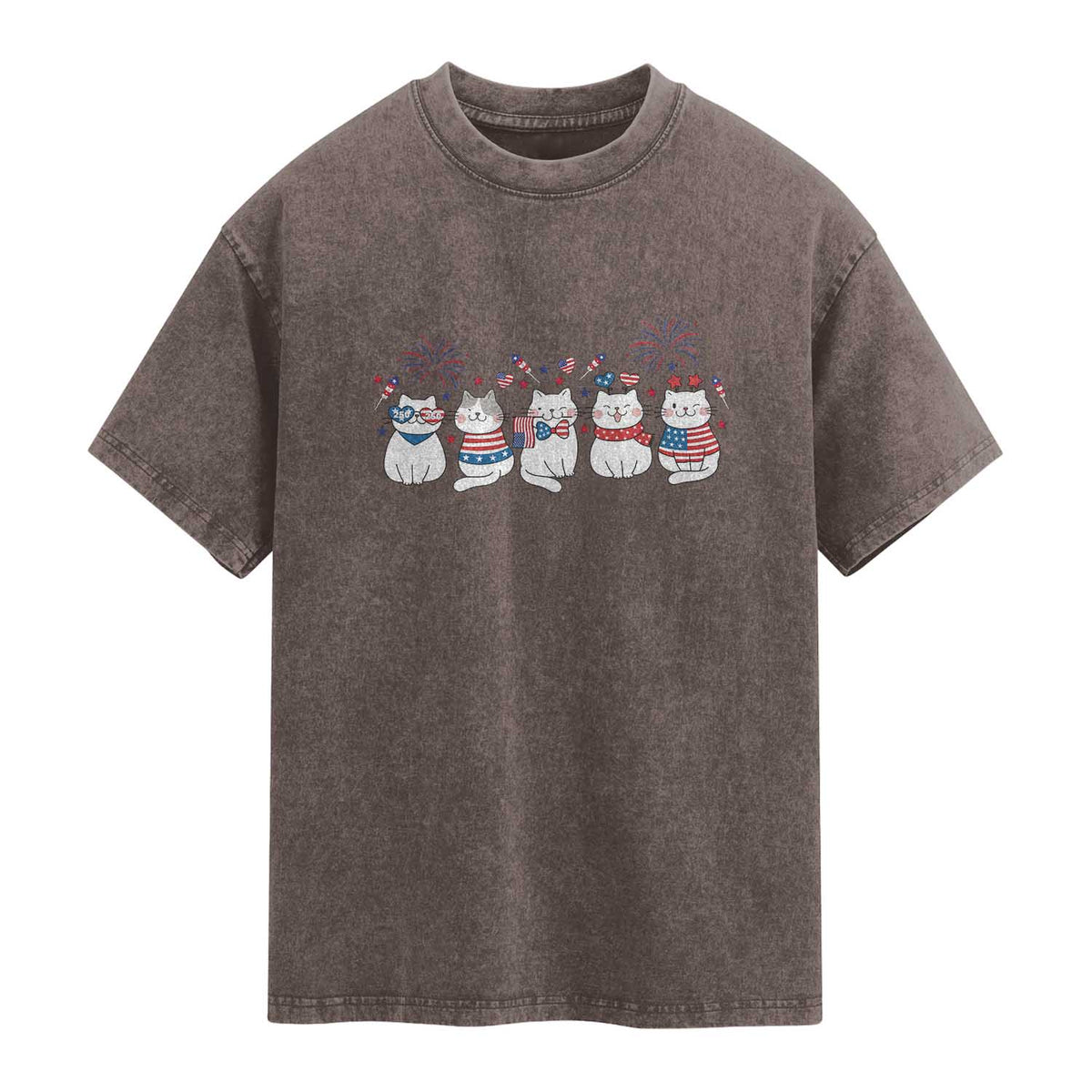 Patriotic Cat Lover Gift Washed Cotton T-Shirt America 250 Anniversary