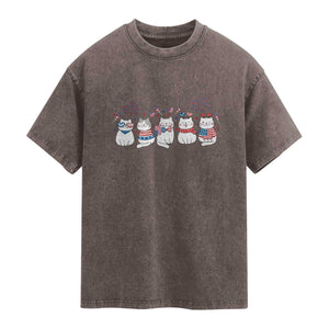 Patriotic Cat Lover Gift Washed Cotton T-Shirt America 250 Anniversary
