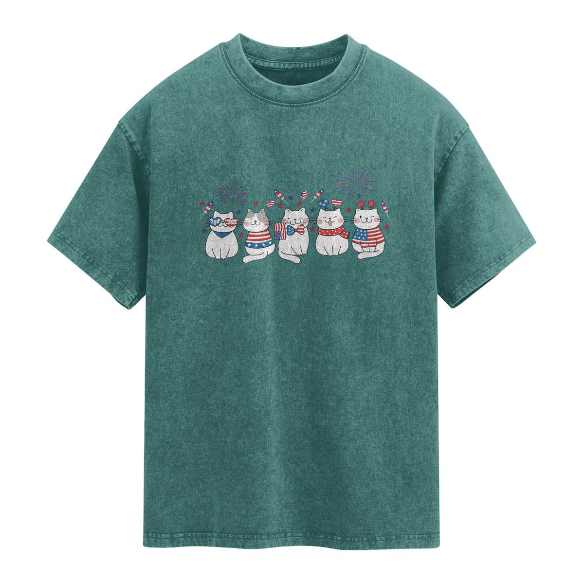 Patriotic Cat Lover Gift Washed Cotton T-Shirt America 250 Anniversary