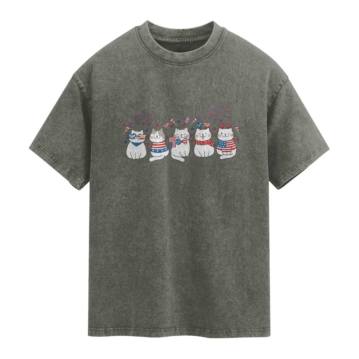 Patriotic Cat Lover Gift Washed Cotton T-Shirt America 250 Anniversary