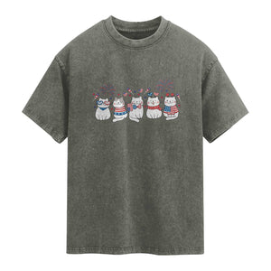 Patriotic Cat Lover Gift Washed Cotton T-Shirt America 250 Anniversary