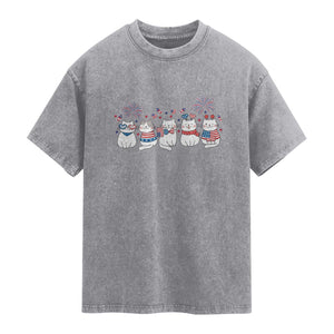 Patriotic Cat Lover Gift Washed Cotton T-Shirt America 250 Anniversary