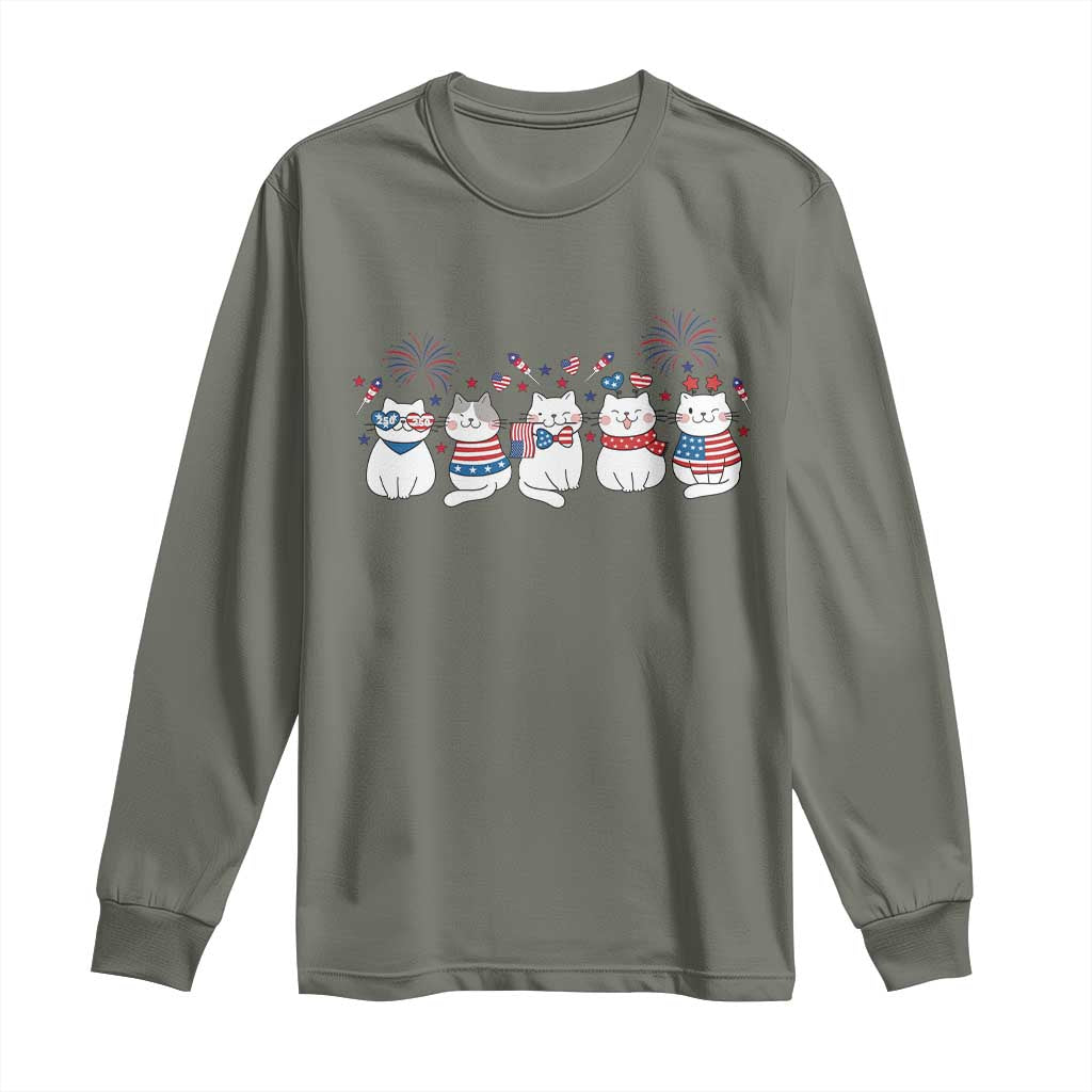Patriotic Cat Lover Gift Long Sleeve Shirt USA 250 Anniversary TS12 Military Green Print Your Wear