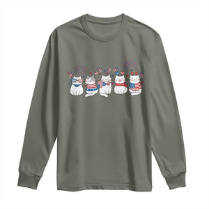 Patriotic Cat Lover Gift Long Sleeve Shirt USA 250 Anniversary TS12 Military Green Print Your Wear