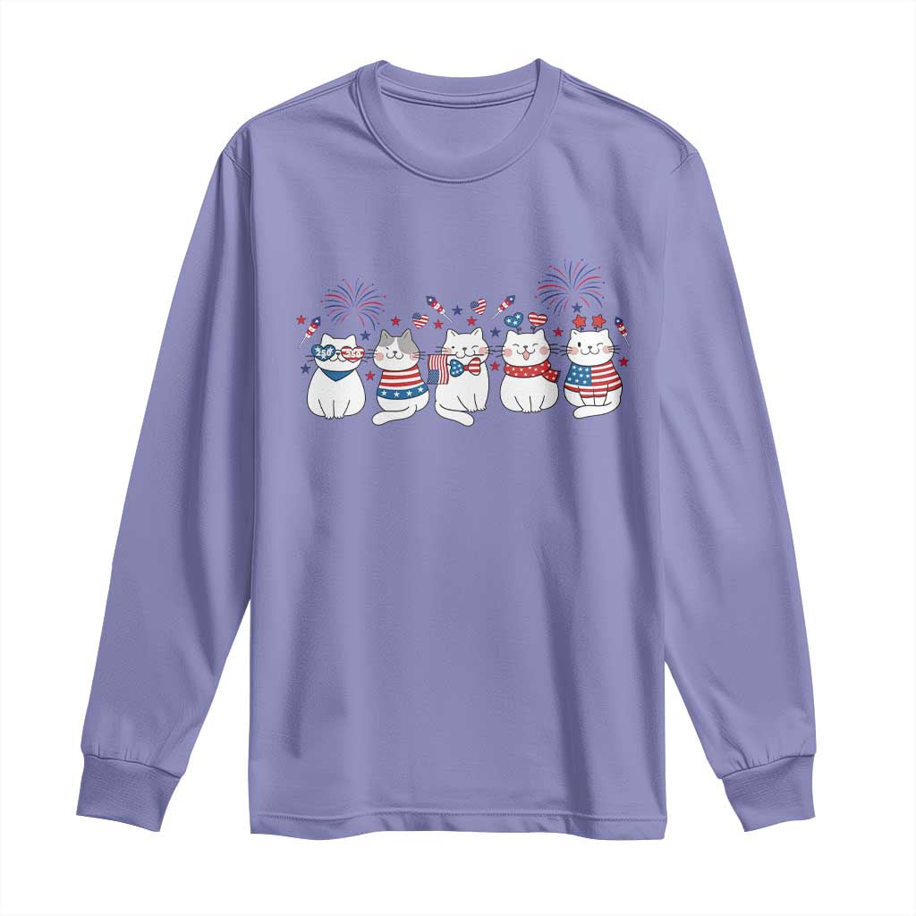 Patriotic Cat Lover Gift Long Sleeve Shirt USA 250 Anniversary TS12 Violet Print Your Wear