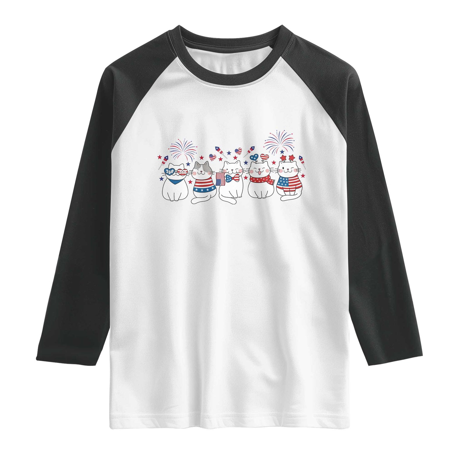 Patriotic Cat Lover Gift Raglan Shirt USA 250 Anniversary TS12 White Black Print Your Wear