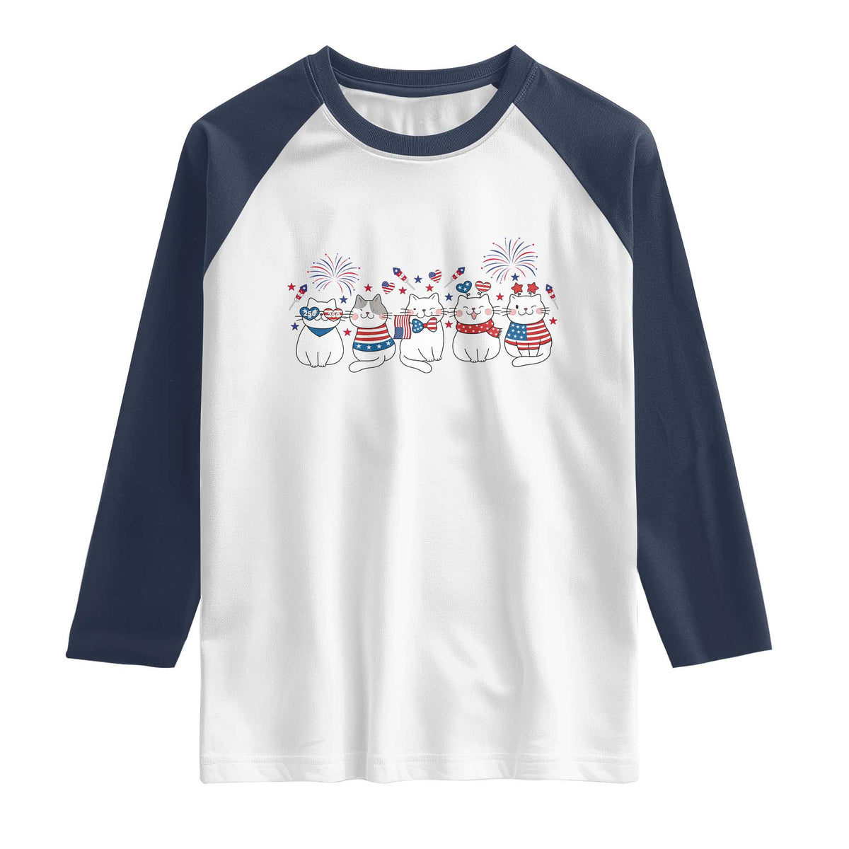 Patriotic Cat Lover Gift Raglan Shirt USA 250 Anniversary TS12 White Navy Print Your Wear