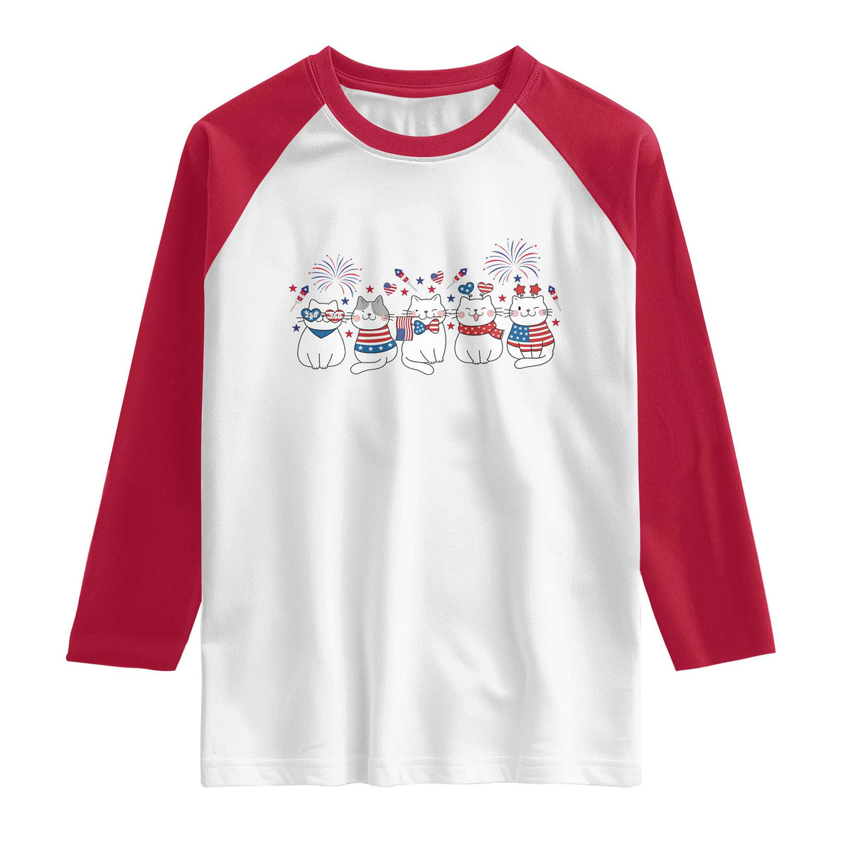 Patriotic Cat Lover Gift Raglan Shirt USA 250 Anniversary TS12 White Red Print Your Wear